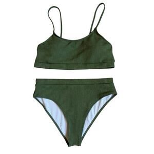 New Olive Green Ribbed Bikini Size 12